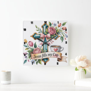 Jesus fills my Cup Square Wall Clock