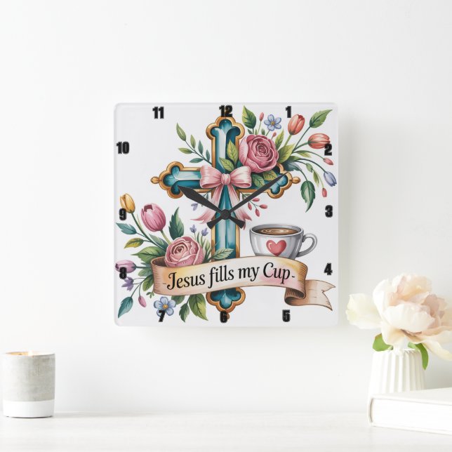 Jesus fills my Cup Square Wall Clock (Home)
