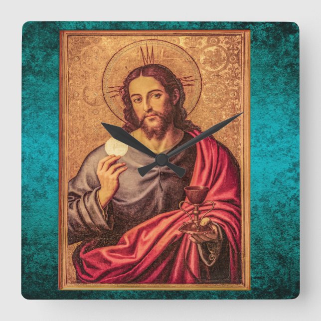 Jesus Fine Art Vintage Square Wall Clock (Front)
