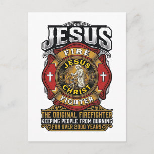Jesus Firefighter Vintage Christian Faith Shirt Postcard