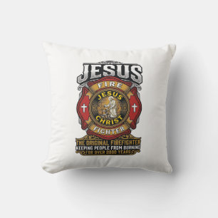Jesus Firefighter Vintage Christian Faith Shirt Throw Pillow