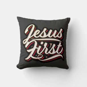 Jesus First 70's Style Throw Pillow