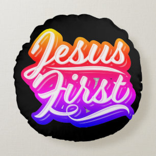 Jesus First Bright Colours Round Pillow