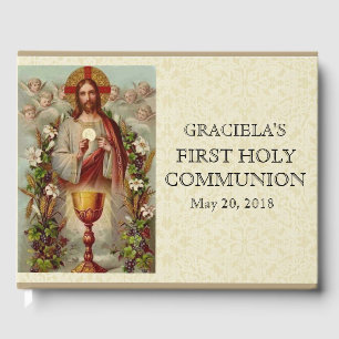 Jesus First Holy Communion Angels Lace Guest Book