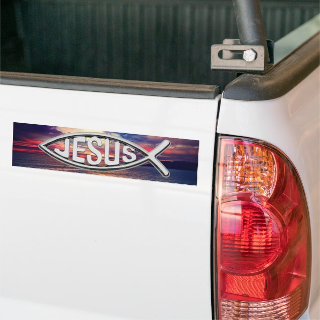 Jesus Fish beautiful sunset  Bumper Sticker (On Truck)