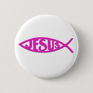 Jesus Fish (Button Pink) 2 Inch Round Button