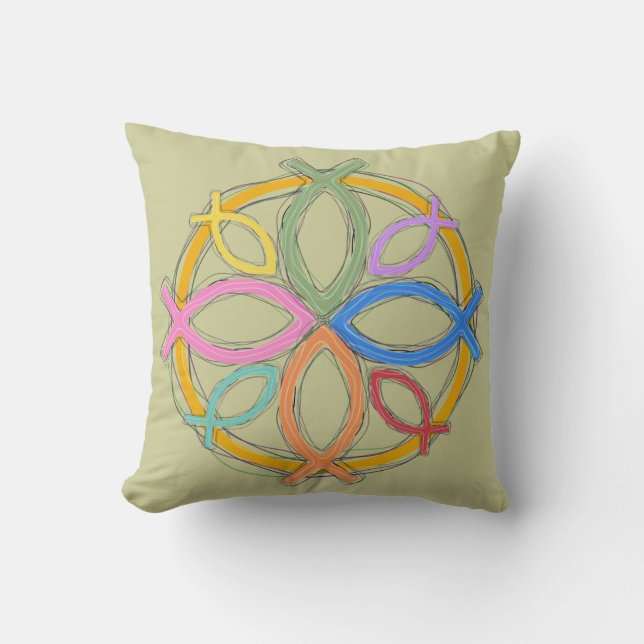 JESUS FISH CIRCLE DESIGN THROW PILLOW (Front)