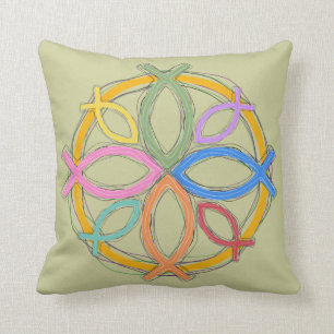 JESUS FISH CIRCLE DESIGN THROW PILLOW