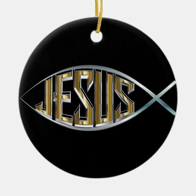 Jesus Fish Cutout Ceramic Ornament (Front)