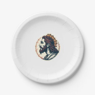 Jesus Fish Emblem Vintage Engraving Tee 2 Paper Plate
