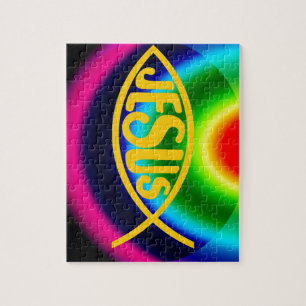 JESUS FISH ICHTHYS CHRIST RAINBOW JIGSAW PUZZLE