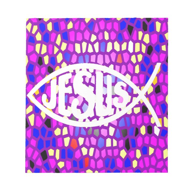 JESUS FISH ICHTHYS STAINED GLASS WINDOW PURPLE NOTEPAD (Front)
