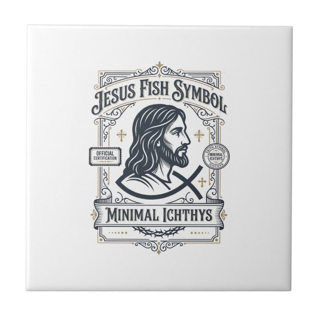 Jesus Fish Symbol Minimal Ichthys Jesus Fish Minim Tile (Front)