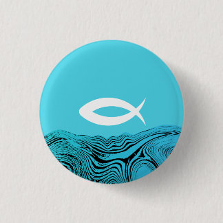 Jesus Fish Wavy Waters 1 Inch Round Button