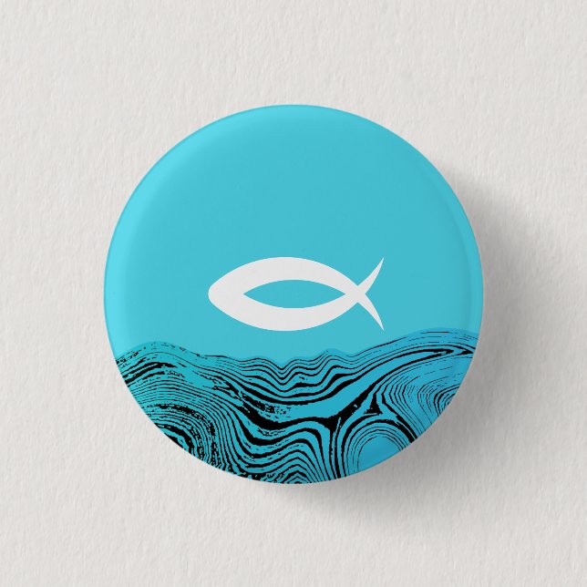 Jesus Fish Wavy Waters 1 Inch Round Button (Front)