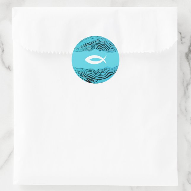 Jesus Fish Wavy Waters Classic Round Sticker (Bag)