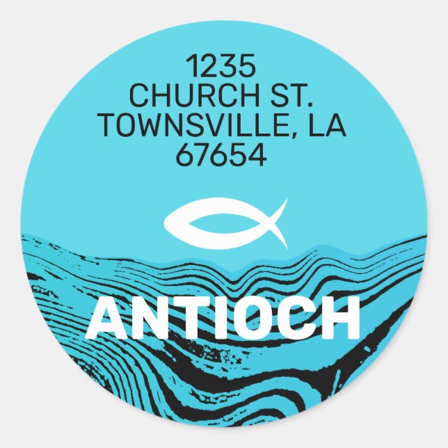 Jesus Fish Wavy Waters Classic Round Sticker (Front)
