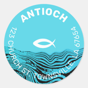 Jesus Fish Wavy Waters Classic Round Sticker