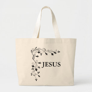JESUS FLORAL CORNER BORDER LARGE TOTE BAG