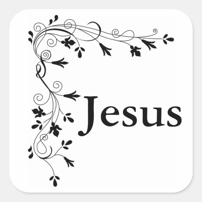 JESUS FLORAL CORNER BORDER SQUARE STICKER (Front)