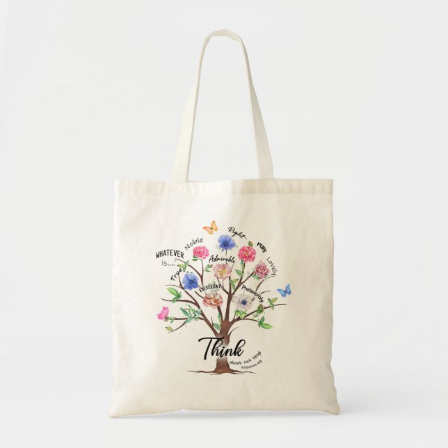 Jesus Flower Butterfly Faith Christian Philippians Tote Bag (Front)