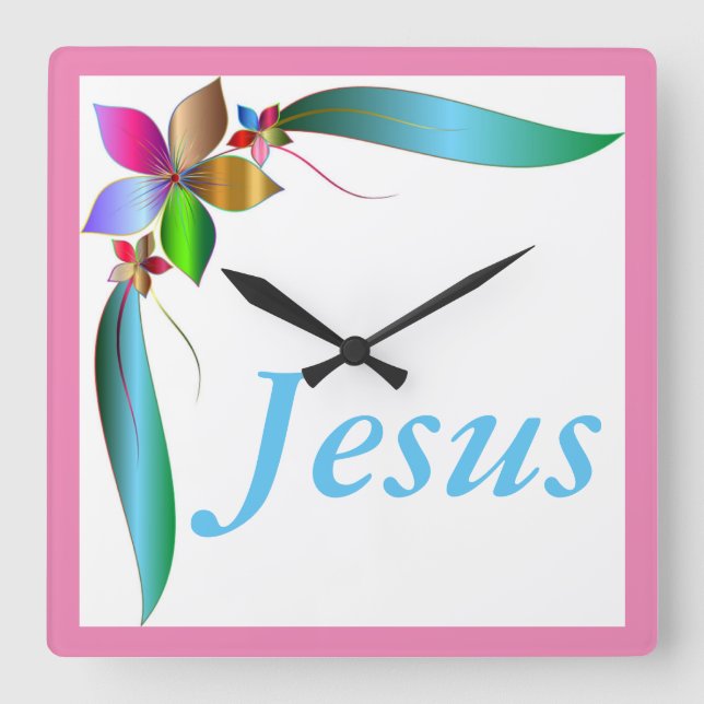 JESUS FLOWER RIBBON SQUARE WALL CLOCK (Front)