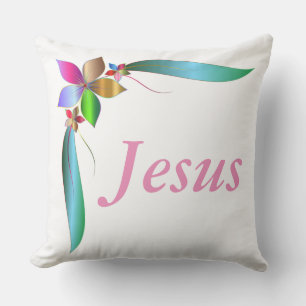 JESUS FLOWER RIBBON THROW PILLOW