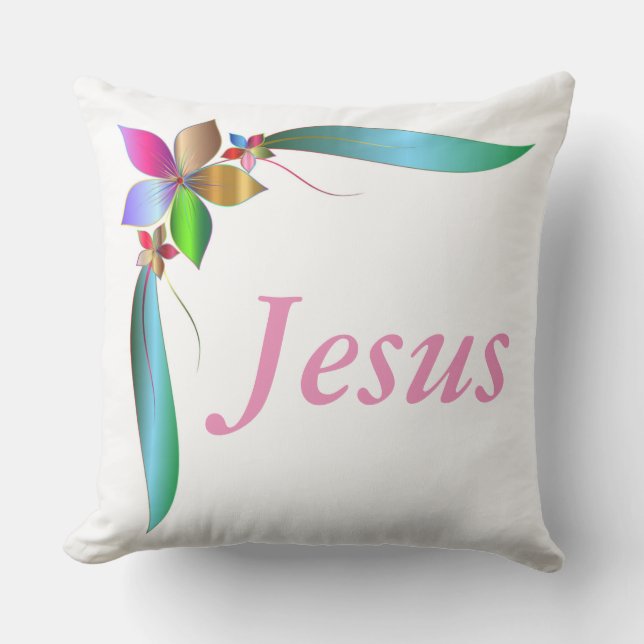 JESUS FLOWER RIBBON THROW PILLOW (Front)