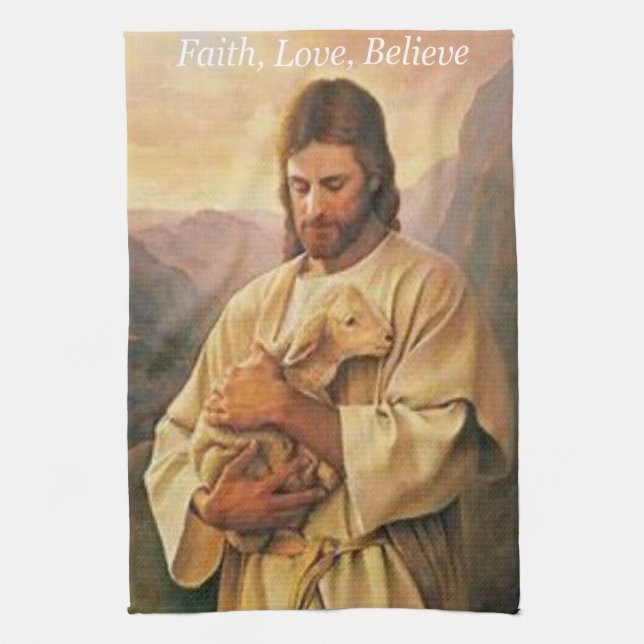 Jésus Foi, Amour, Croire, serviette de cuisine (Vertical)