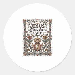 Jesus Folk Art Faith Jesus Folk Art Christian Fait Classic Round Sticker