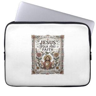 Jesus Folk Art Faith Jesus Folk Art Christian Fait Laptop Sleeve