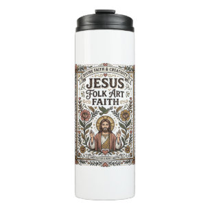 Jesus Folk Art Faith Jesus Folk Art Christian Fait Thermal Tumbler