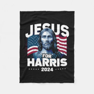 Jesus For Harris Kamala 2024 Fleece Blanket
