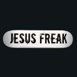 Jesus Freak White Skateboard<br><div class="desc">Rip it up and show your love for your Lord and Saviour at the same time!  This board is a great way to start conversations about God with others you may encounter.  Stand up for the Lord!  You can customize the font type and font colour.</div>