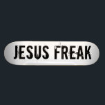 Jesus Freak White Skateboard<br><div class="desc">Rip it up and show your love for your Lord and Saviour at the same time!  This board is a great way to start conversations about God with others you may encounter.  Stand up for the Lord!  You can customize the font type and font colour.</div>