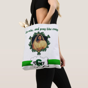 Jésus Gardez calme et priez comme un sac monogramm