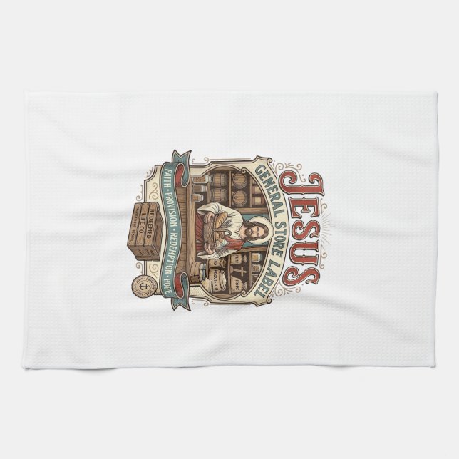 Jesus General Store Label Jesus General Store Chri Kitchen Towel (Horizontal)