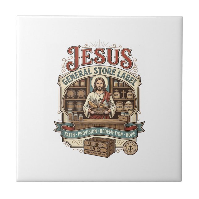 Jesus General Store Label Jesus General Store Chri Tile (Front)