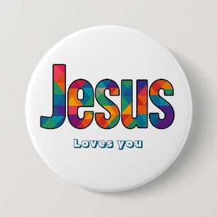 Jesus geometric pattern 3 inch round button