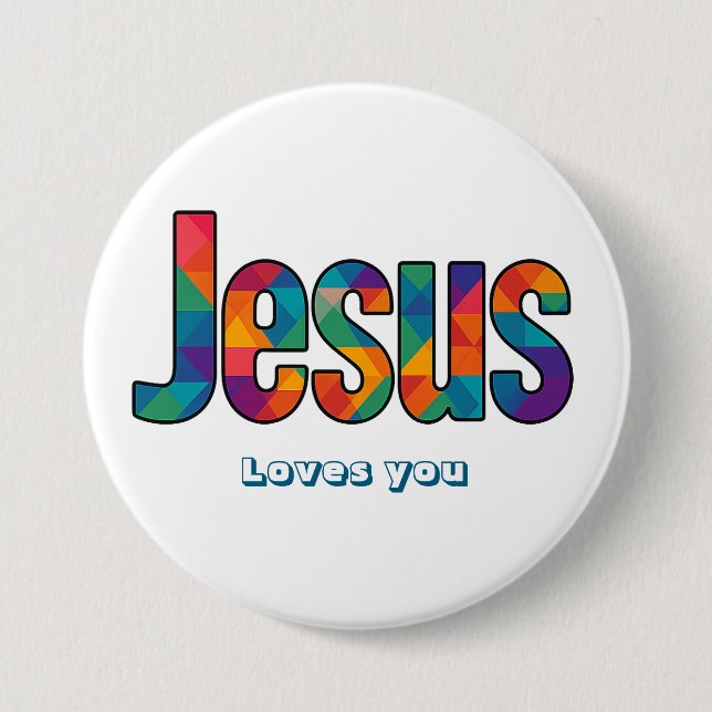 Jesus geometric pattern  3 inch round button (Front)