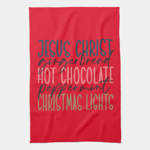 Jesus Ginger Bread Hot Chocolate Christmas Lights Kitchen Towel