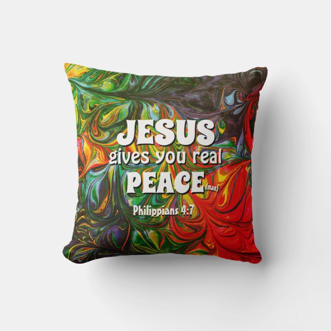 JESUS GIVES REAL PEACE | Abstract Christian Throw Pillow (Front)