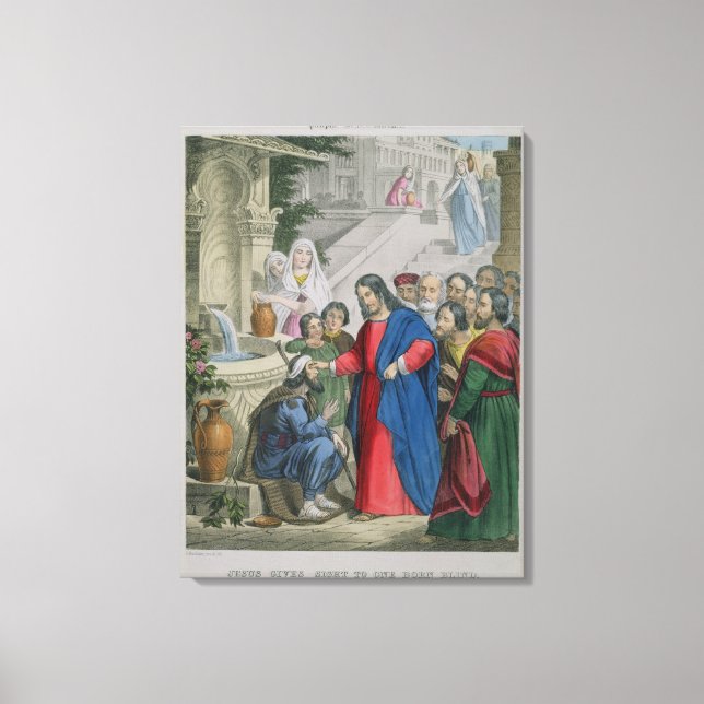 Jesus Gives Sight to One Born Blind, from a bible Canvas Print (Front)