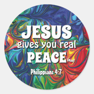 JESUS GIVES YOU REAL PEACE Abstract Blue Classic Round Sticker