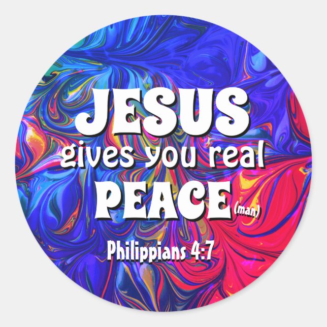 JESUS GIVES YOU REAL PEACE Abstract Purple Classic Round Sticker (Front)