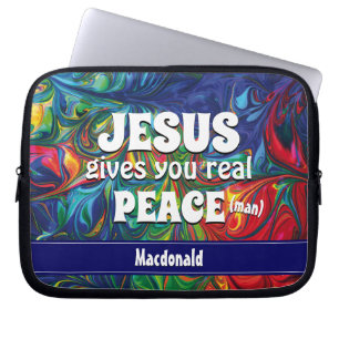 JESUS GIVES YOU REAL PEACE (MAN) Retro Psychedelic Laptop Sleeve