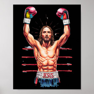 Jesus God Kickboxing Or Boxing Victory Funny Meme  Poster
