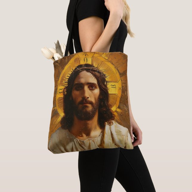 Jesus Gold Religious Tote Bag (Close Up)