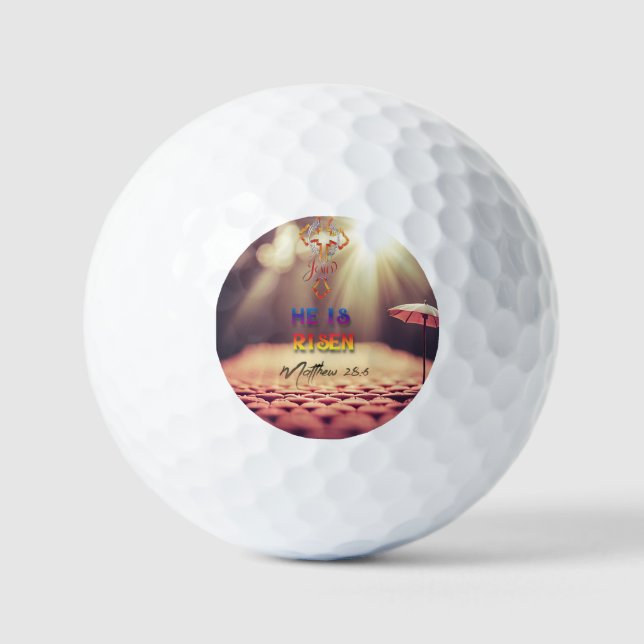 Jesus Golden Cross He Is Risen Matthew 28:6 Golf Balls (Front)