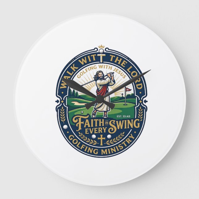 Jesus Golf Shirt Faith Based Design_1 Large Clock (Front)